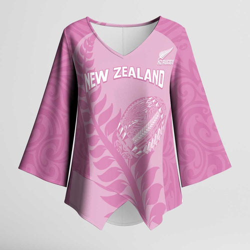 Custom New Zealand Silver Fern Rugby 2025 Kimono Sleeve Blouse All Black Aotearoa Maori Pink - Aussie Hoodie