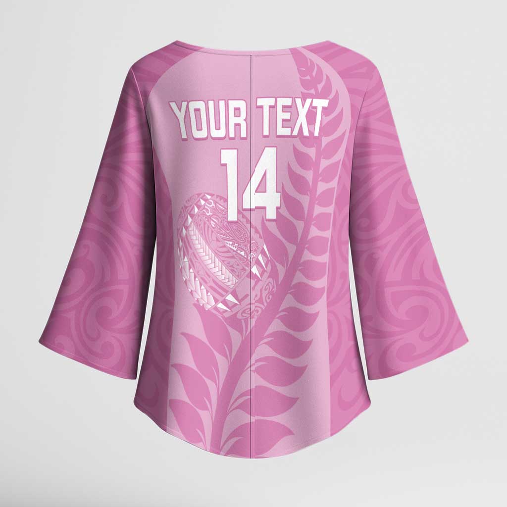Custom New Zealand Silver Fern Rugby 2025 Kimono Sleeve Blouse All Black Aotearoa Maori Pink - Aussie Hoodie