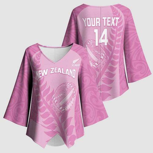 Custom New Zealand Silver Fern Rugby 2025 Kimono Sleeve Blouse All Black Aotearoa Maori Pink - Aussie Hoodie