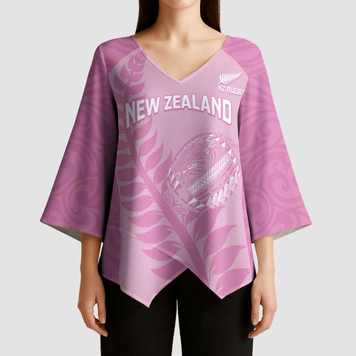 Custom New Zealand Silver Fern Rugby 2025 Kimono Sleeve Blouse All Black Aotearoa Maori Pink - Aussie Hoodie