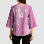 Custom New Zealand Silver Fern Rugby 2025 Kimono Sleeve Blouse All Black Aotearoa Maori Pink - Aussie Hoodie