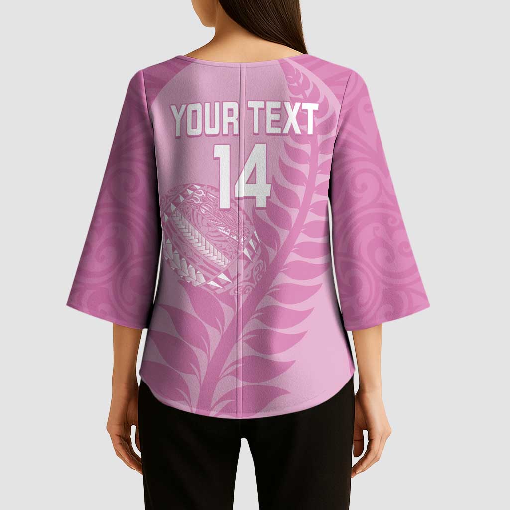 Custom New Zealand Silver Fern Rugby 2025 Kimono Sleeve Blouse All Black Aotearoa Maori Pink - Aussie Hoodie