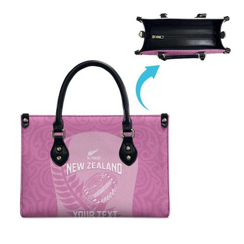 Custom New Zealand Silver Fern Rugby 2025 Leather Bag All Black Aotearoa Maori Pink - Aussie Hoodie
