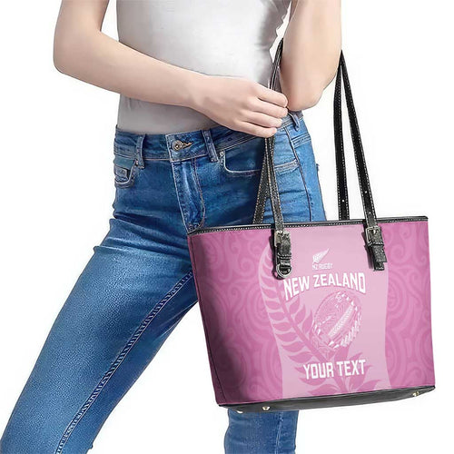 Custom New Zealand Silver Fern Rugby 2025 Leather Tote Bag All Black Aotearoa Maori Pink