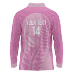 Custom New Zealand Silver Fern Rugby 2025 Long Sleeve Polo Shirt All Black Aotearoa Maori Pink