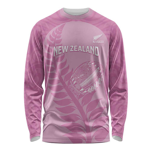 Custom New Zealand Silver Fern Rugby 2025 Long Sleeve Shirt All Black Aotearoa Maori Pink