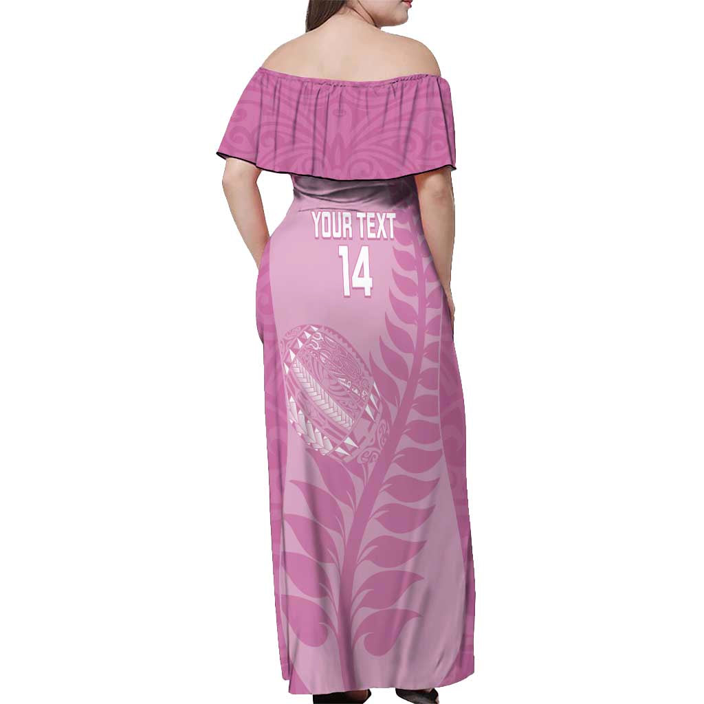 Custom New Zealand Silver Fern Rugby 2025 Off Shoulder Maxi Dress All Black Aotearoa Maori Pink