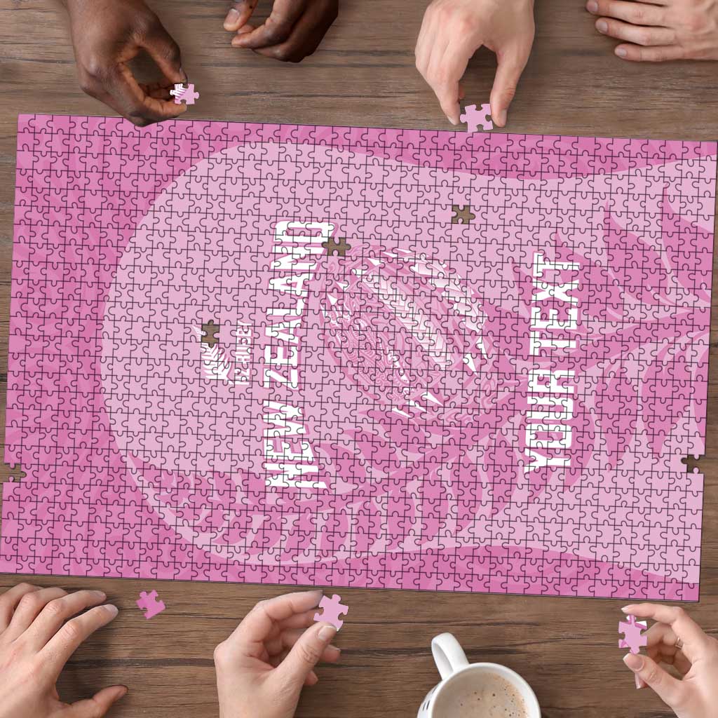 Custom New Zealand Silver Fern Rugby 2025 Puzzle All Black Aotearoa Maori Pink - Aussie Hoodie