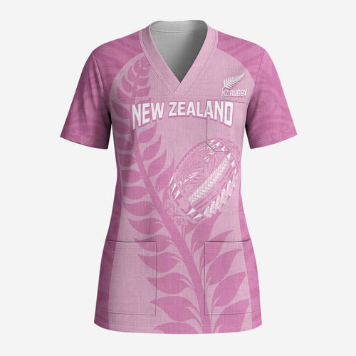 Custom New Zealand Silver Fern Rugby 2025 Scrub Top All Black Aotearoa Maori Pink - Aussie Hoodie