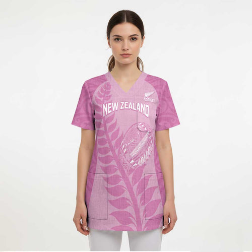 Custom New Zealand Silver Fern Rugby 2025 Scrub Top All Black Aotearoa Maori Pink - Aussie Hoodie