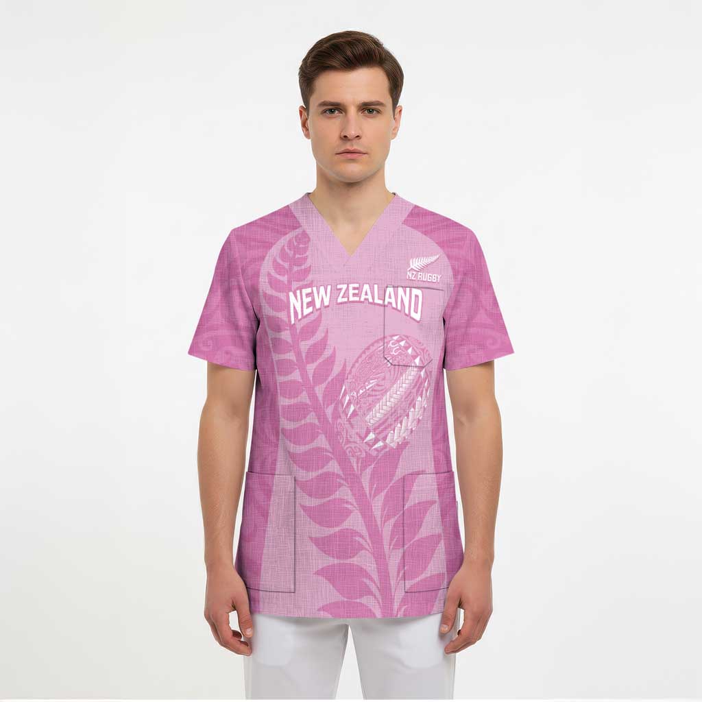 Custom New Zealand Silver Fern Rugby 2025 Scrub Top All Black Aotearoa Maori Pink - Aussie Hoodie