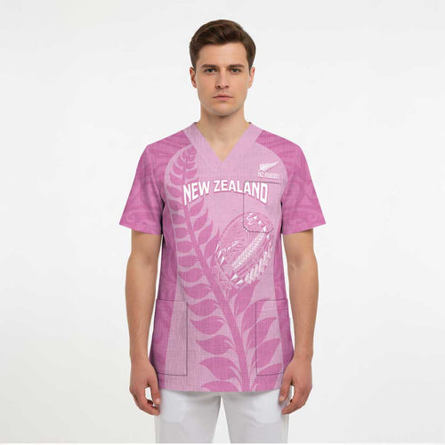Custom New Zealand Silver Fern Rugby 2025 Scrub Top All Black Aotearoa Maori Pink - Aussie Hoodie