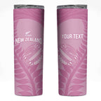 Custom New Zealand Silver Fern Rugby 2025 Skinny Tumbler All Black Aotearoa Maori Pink