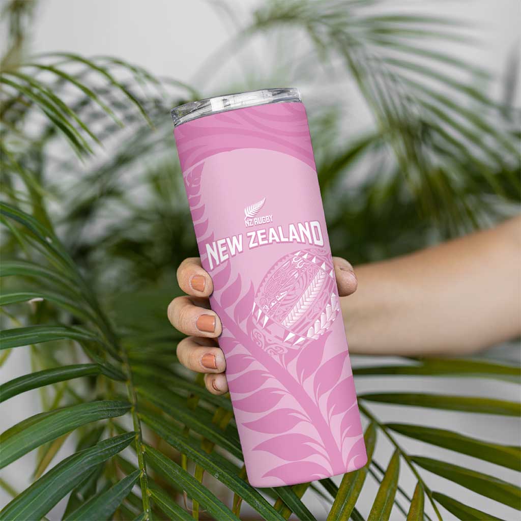 Custom New Zealand Silver Fern Rugby 2025 Skinny Tumbler All Black Aotearoa Maori Pink