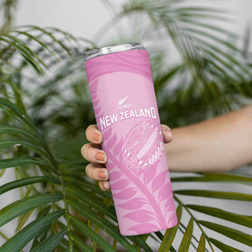 Custom New Zealand Silver Fern Rugby 2025 Skinny Tumbler All Black Aotearoa Maori Pink