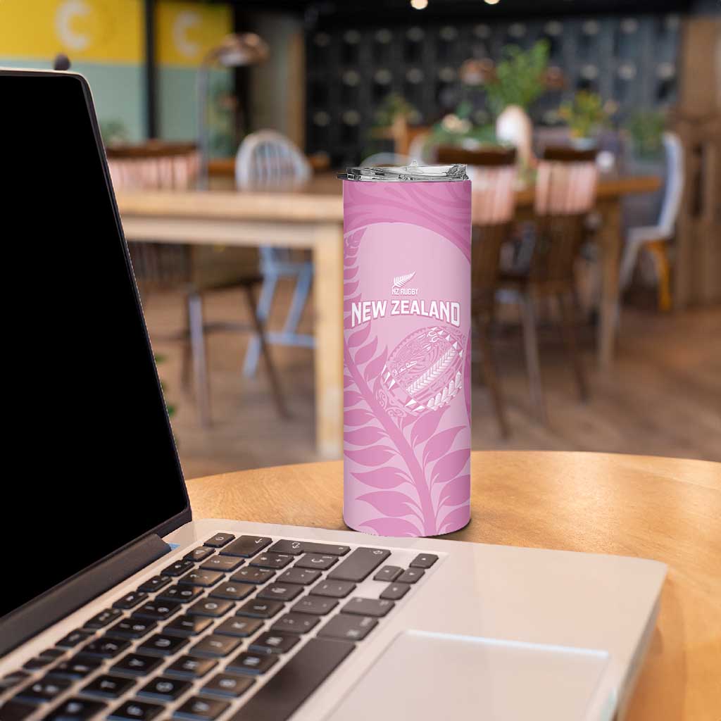Custom New Zealand Silver Fern Rugby 2025 Skinny Tumbler All Black Aotearoa Maori Pink