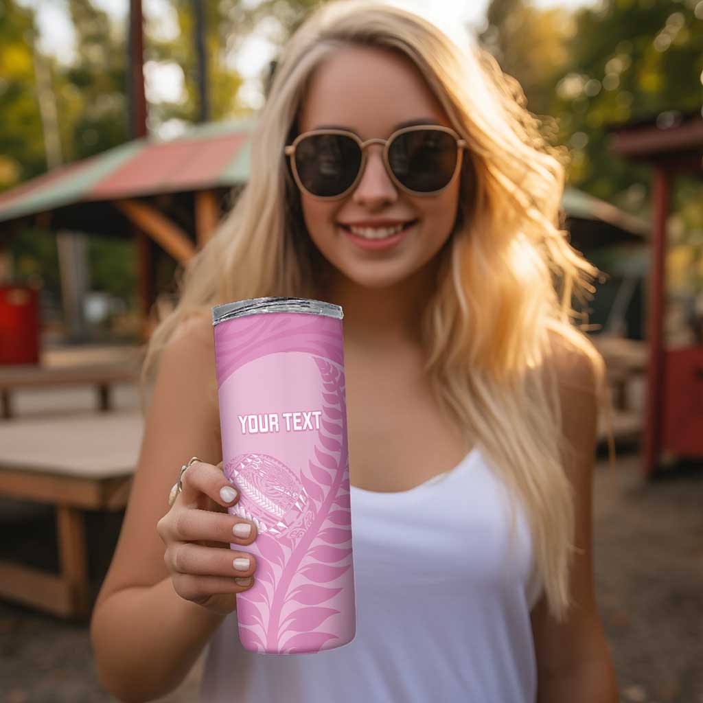 Custom New Zealand Silver Fern Rugby 2025 Skinny Tumbler All Black Aotearoa Maori Pink
