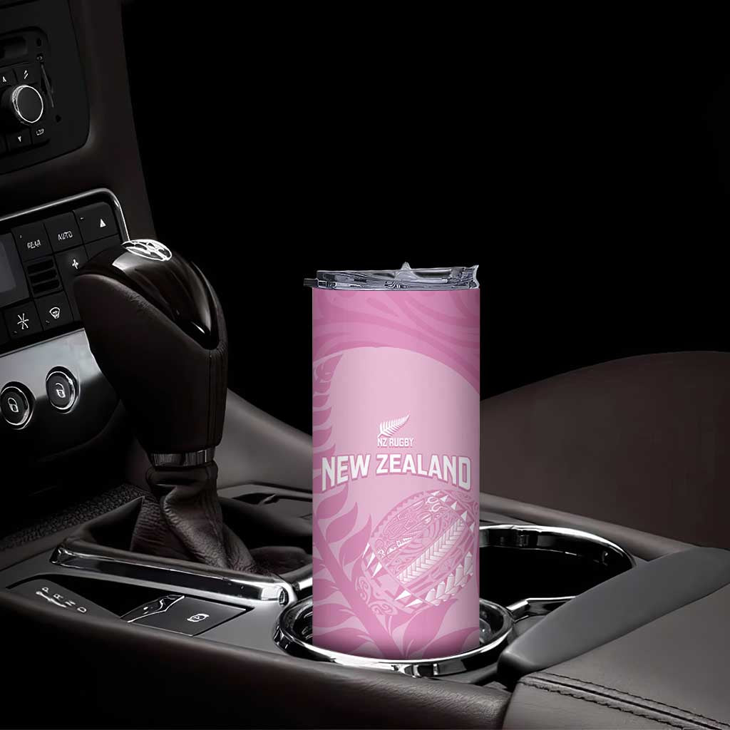 Custom New Zealand Silver Fern Rugby 2025 Skinny Tumbler All Black Aotearoa Maori Pink