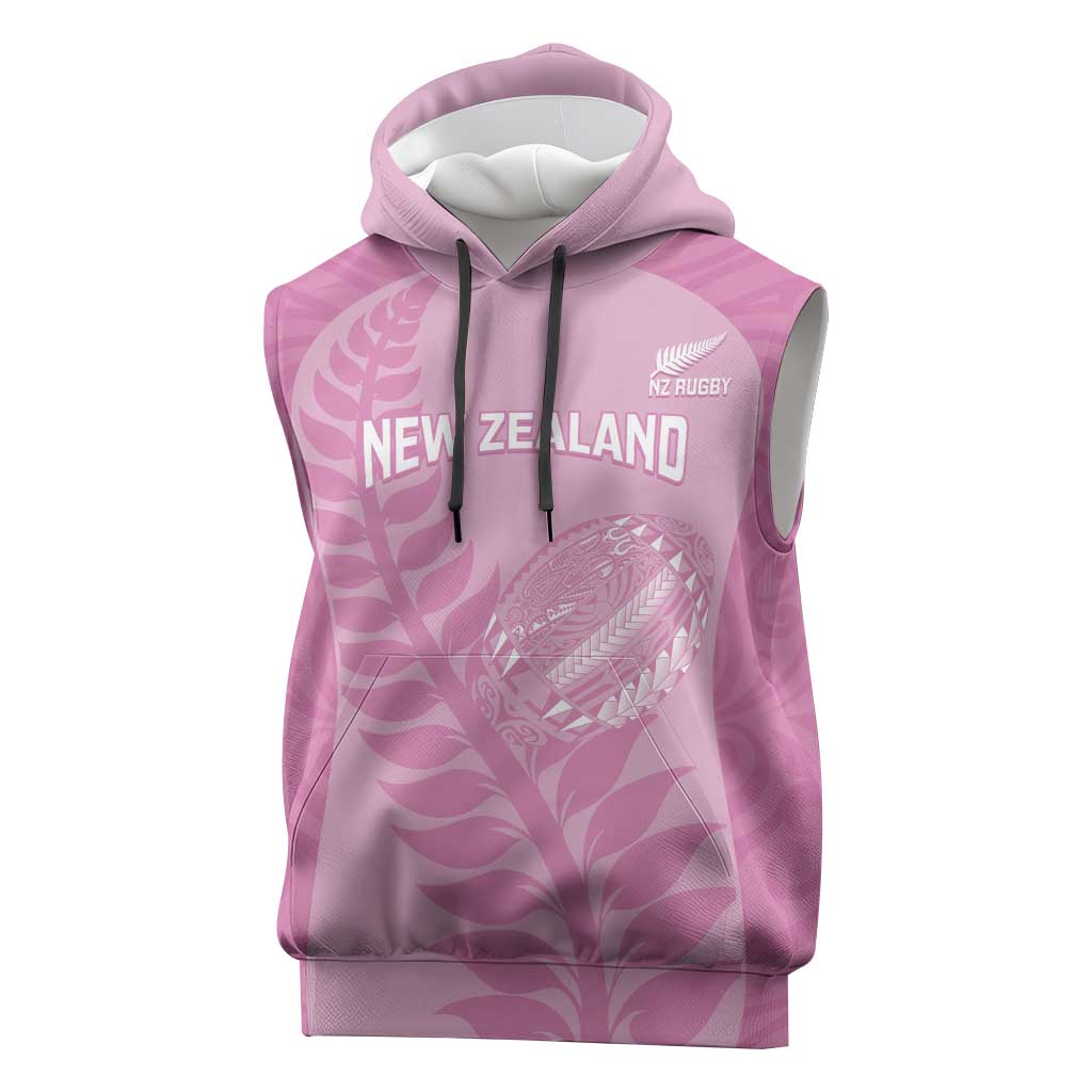 Custom New Zealand Silver Fern Rugby 2025 Sleeveless Hoodie All Black Aotearoa Maori Pink - Aussie Hoodie