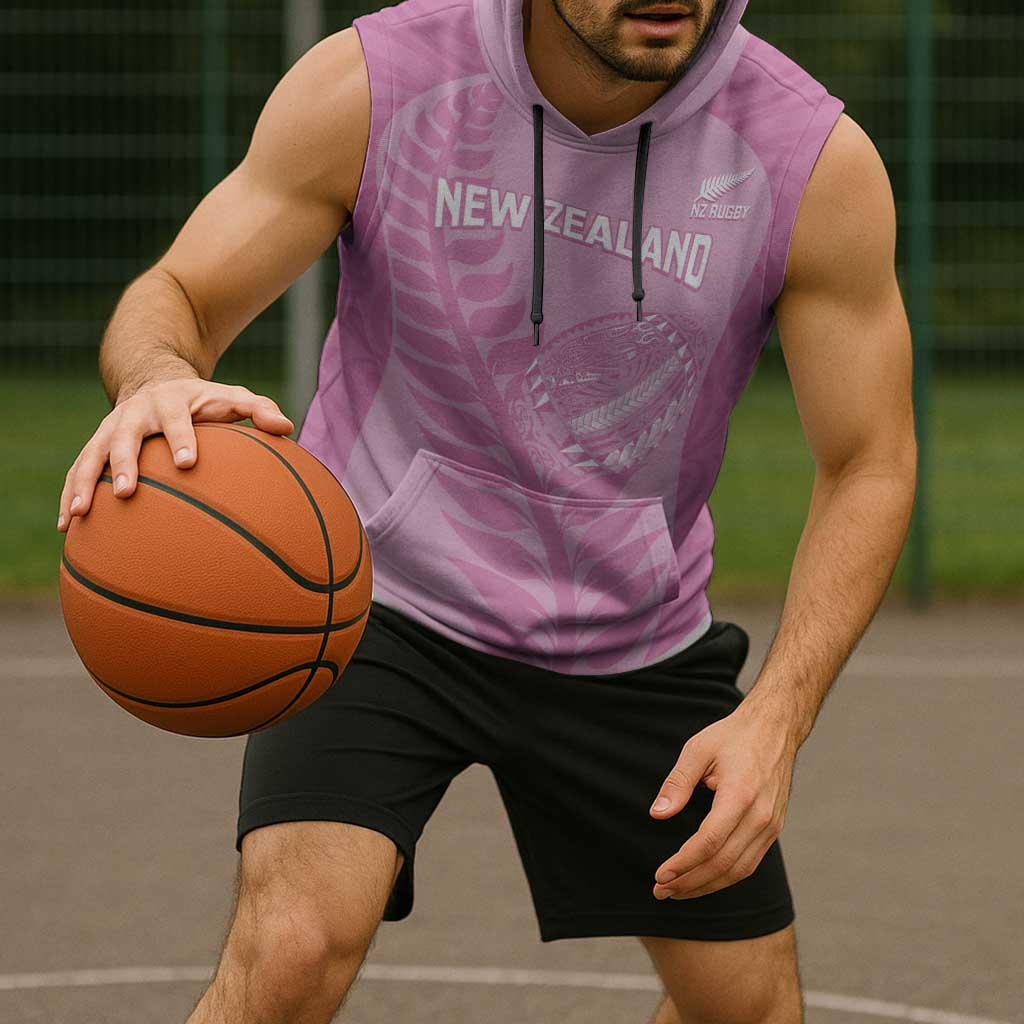 Custom New Zealand Silver Fern Rugby 2025 Sleeveless Hoodie All Black Aotearoa Maori Pink - Aussie Hoodie