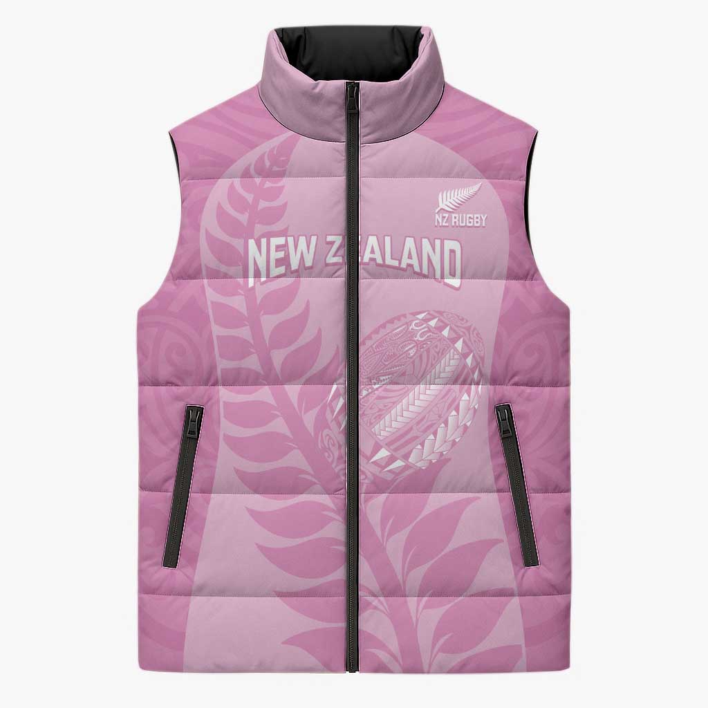 Custom New Zealand Silver Fern Rugby 2025 Sleeveless Puffer Jacket All Black Aotearoa Maori Pink - Aussie Hoodie