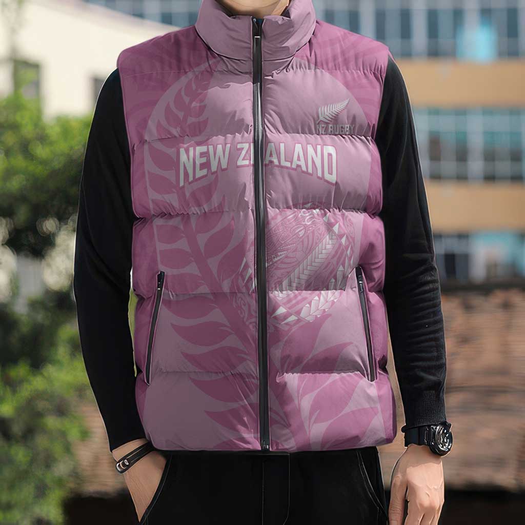 Custom New Zealand Silver Fern Rugby 2025 Sleeveless Puffer Jacket All Black Aotearoa Maori Pink - Aussie Hoodie