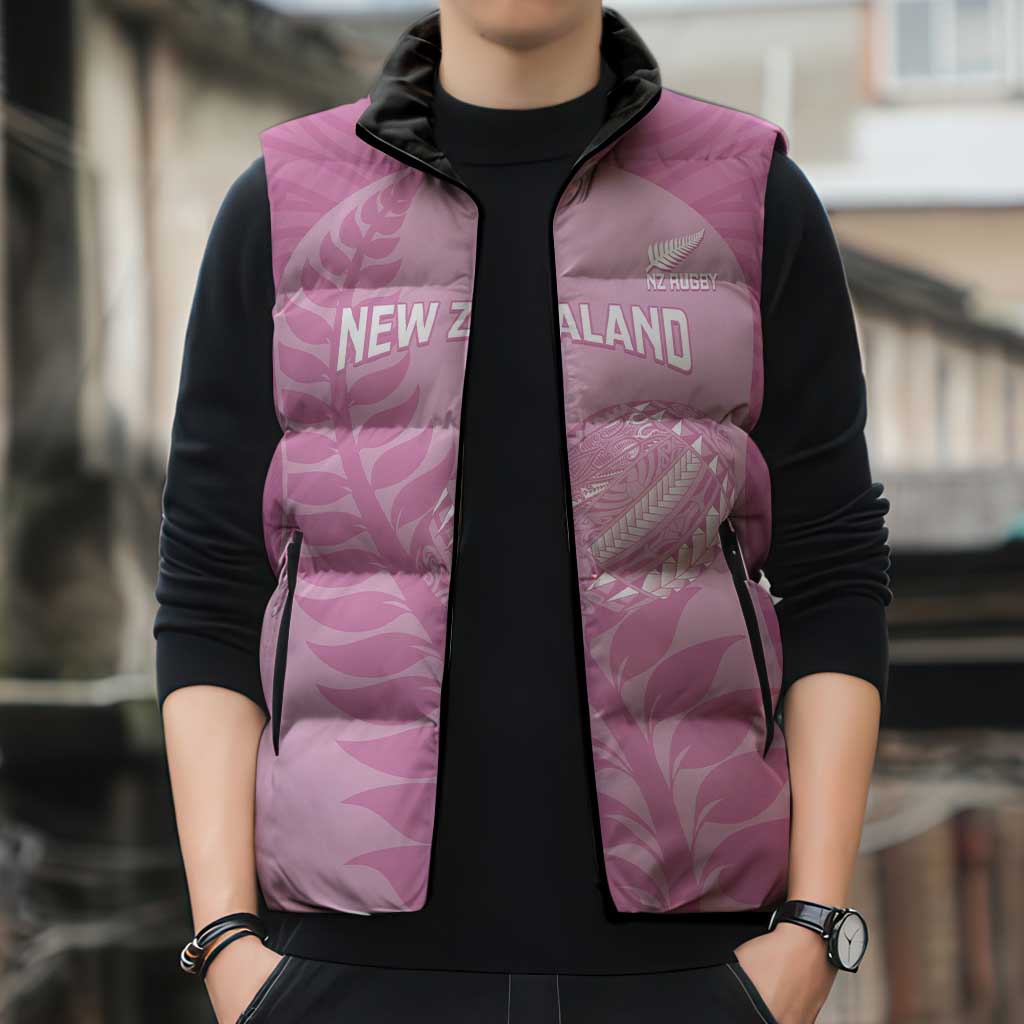 Custom New Zealand Silver Fern Rugby 2025 Sleeveless Puffer Jacket All Black Aotearoa Maori Pink - Aussie Hoodie