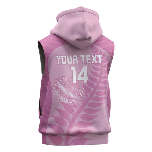 Custom New Zealand Silver Fern Rugby 2025 Sleeveless Zip Hoodie All Black Aotearoa Maori Pink LT14
