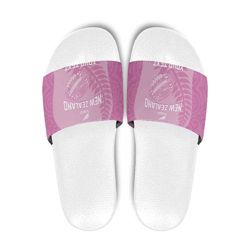 Custom New Zealand Silver Fern Rugby 2025 Slide Sandals All Black Aotearoa Maori Pink - Aussie Hoodie