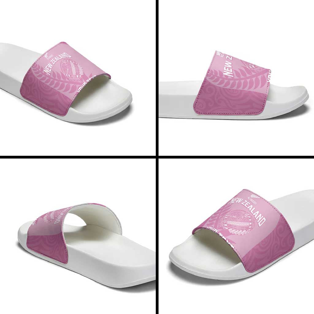 Custom New Zealand Silver Fern Rugby 2025 Slide Sandals All Black Aotearoa Maori Pink - Aussie Hoodie