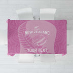Custom New Zealand Silver Fern Rugby 2025 Tablecloth All Black Aotearoa Maori Pink