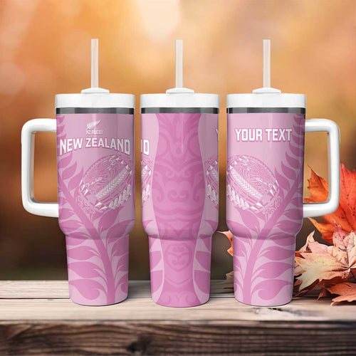 Custom New Zealand Silver Fern Rugby 2025 Tumbler With Handle All Black Aotearoa Maori Pink