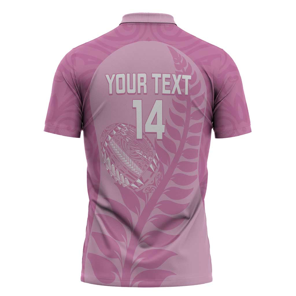 Custom New Zealand Silver Fern Rugby 2025 Zipper Polo Shirt All Black Aotearoa Maori Pink - Aussie Hoodie