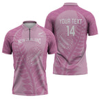 Custom New Zealand Silver Fern Rugby 2025 Zipper Polo Shirt All Black Aotearoa Maori Pink - Aussie Hoodie