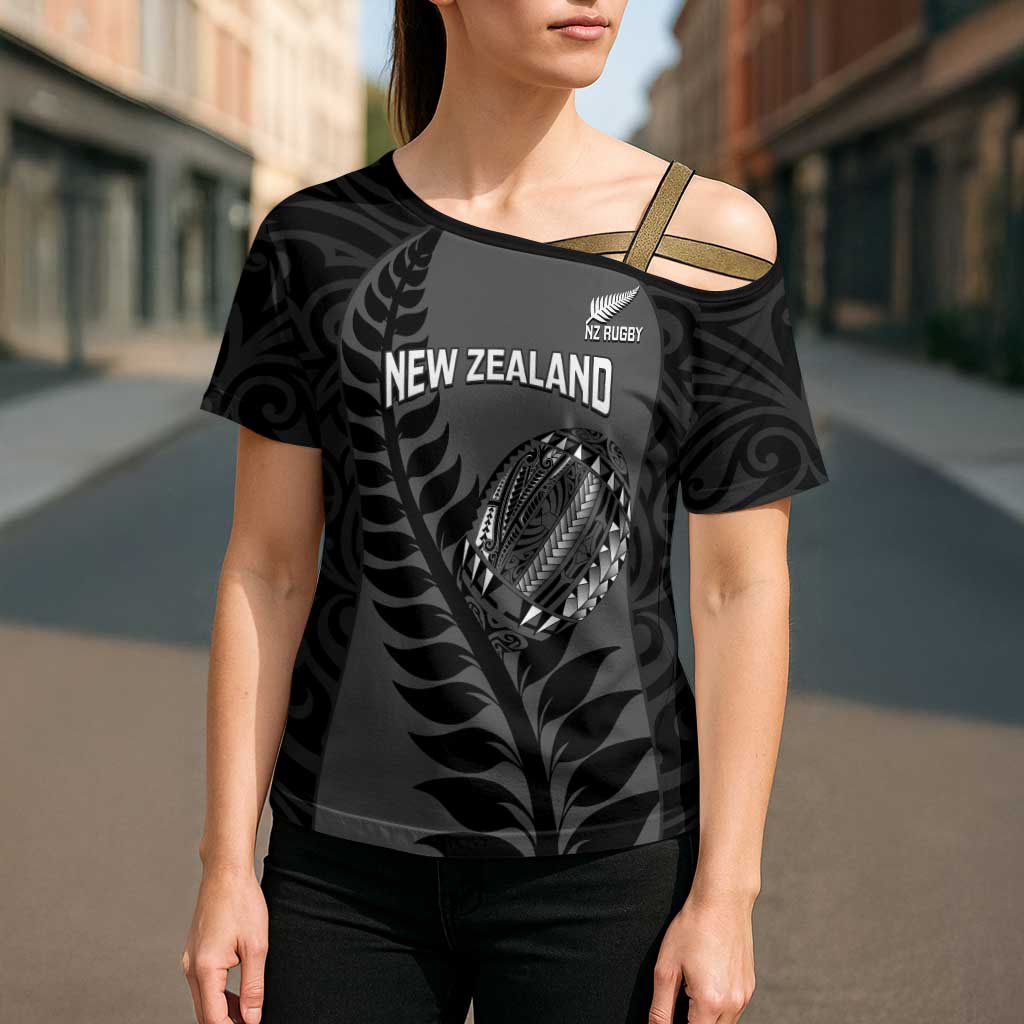 Custom New Zealand Silver Fern Rugby 2025 Cross Shoulder Shirt Go Champions Aotearoa Maori Black - Aussie Hoodie