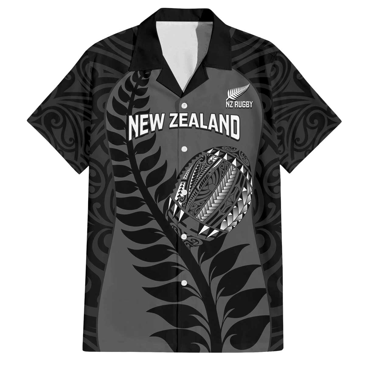 Custom New Zealand Silver Fern Rugby 2025 Family Matching Off The Shoulder Long Sleeve Dress and Hawaiian Shirt Go Champions Aotearoa Maori Black