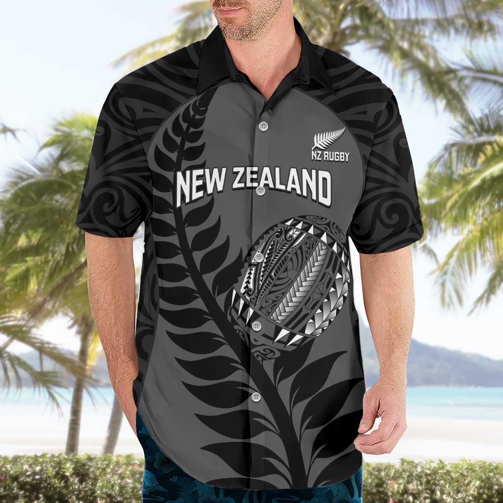 Custom New Zealand Silver Fern Rugby 2025 Hawaiian Shirt Go Champions Aotearoa Maori Black