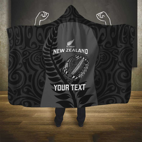 Custom New Zealand Silver Fern Rugby 2025 Hooded Blanket Go Champions Aotearoa Maori Black