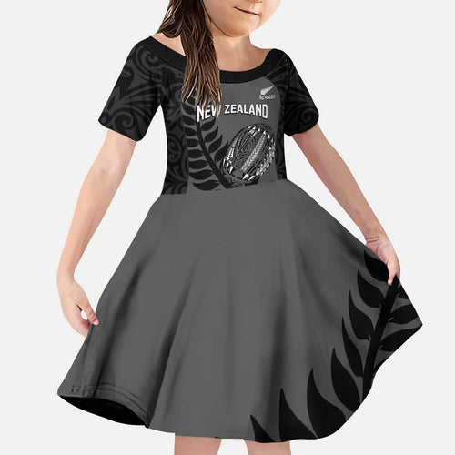 Custom New Zealand Silver Fern Rugby 2025 Kid Short Sleeve Dress Go Champions Aotearoa Maori Black