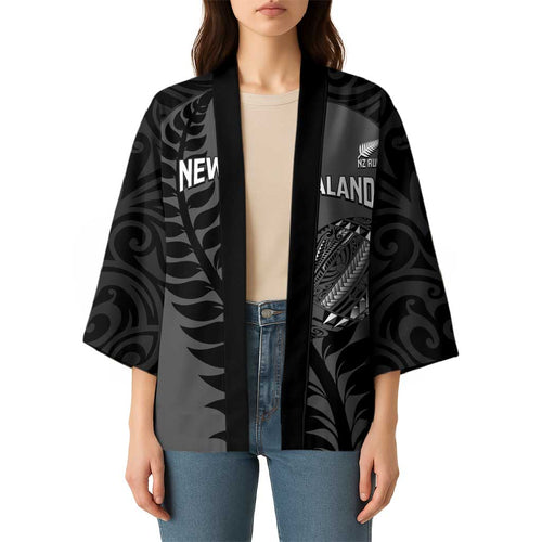 Custom New Zealand Silver Fern Rugby 2025 Kimono Go Champions Aotearoa Maori Black - Aussie Hoodie