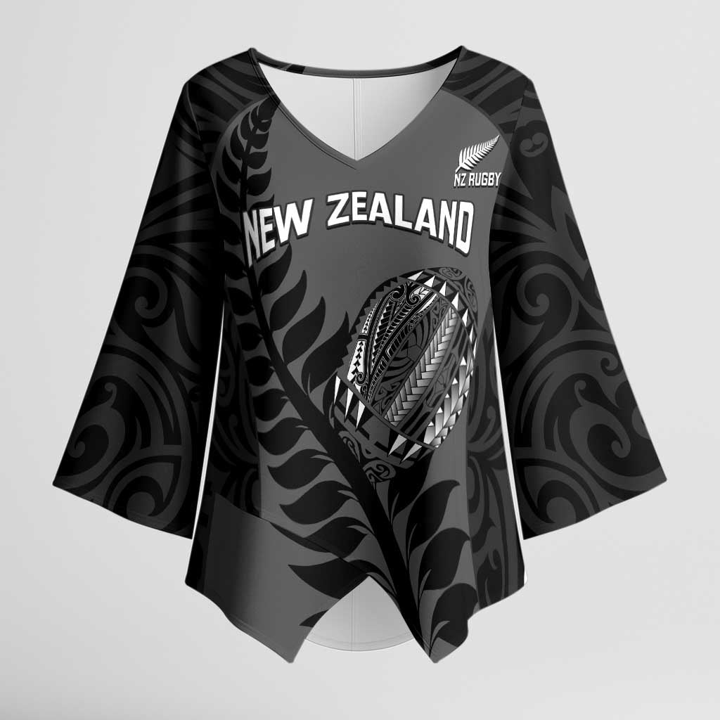 Custom New Zealand Silver Fern Rugby 2025 Kimono Sleeve Blouse Go Champions Aotearoa Maori Black - Aussie Hoodie