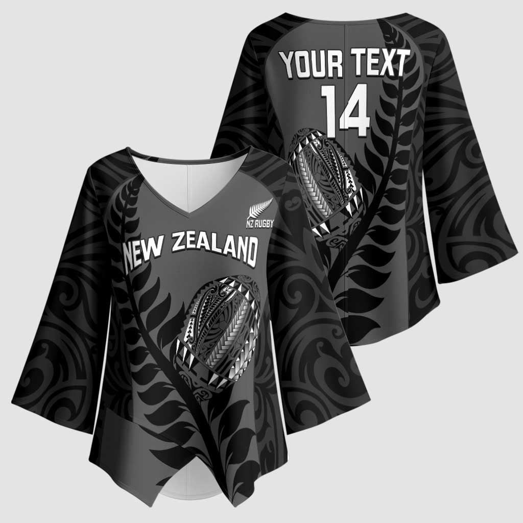 Custom New Zealand Silver Fern Rugby 2025 Kimono Sleeve Blouse Go Champions Aotearoa Maori Black - Aussie Hoodie