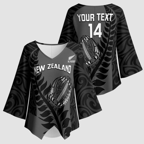 Custom New Zealand Silver Fern Rugby 2025 Kimono Sleeve Blouse Go Champions Aotearoa Maori Black - Aussie Hoodie