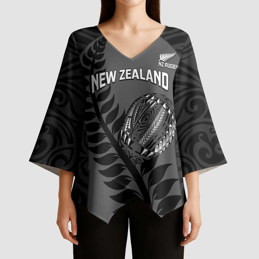 Custom New Zealand Silver Fern Rugby 2025 Kimono Sleeve Blouse Go Champions Aotearoa Maori Black - Aussie Hoodie