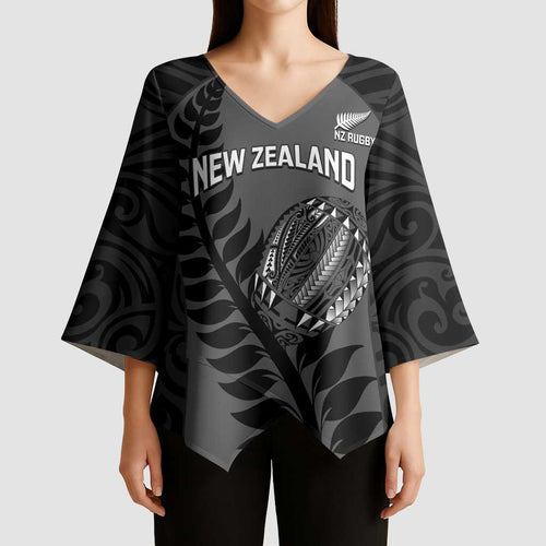 Custom New Zealand Silver Fern Rugby 2025 Kimono Sleeve Blouse Go Champions Aotearoa Maori Black - Aussie Hoodie