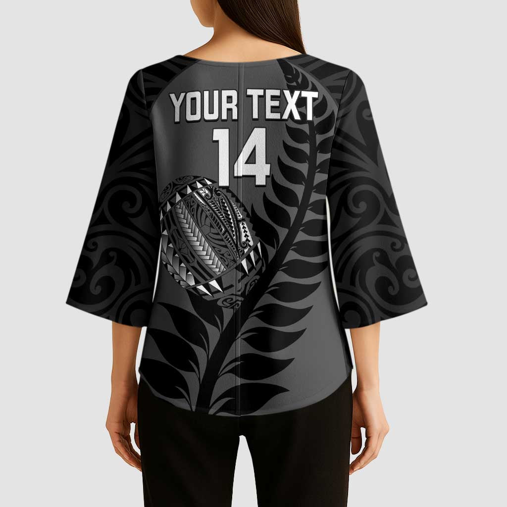 Custom New Zealand Silver Fern Rugby 2025 Kimono Sleeve Blouse Go Champions Aotearoa Maori Black - Aussie Hoodie