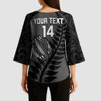 Custom New Zealand Silver Fern Rugby 2025 Kimono Sleeve Blouse Go Champions Aotearoa Maori Black - Aussie Hoodie