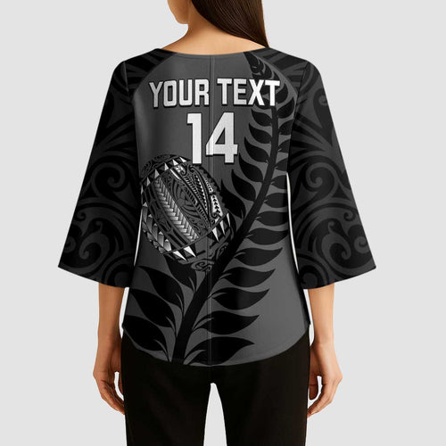 Custom New Zealand Silver Fern Rugby 2025 Kimono Sleeve Blouse Go Champions Aotearoa Maori Black - Aussie Hoodie