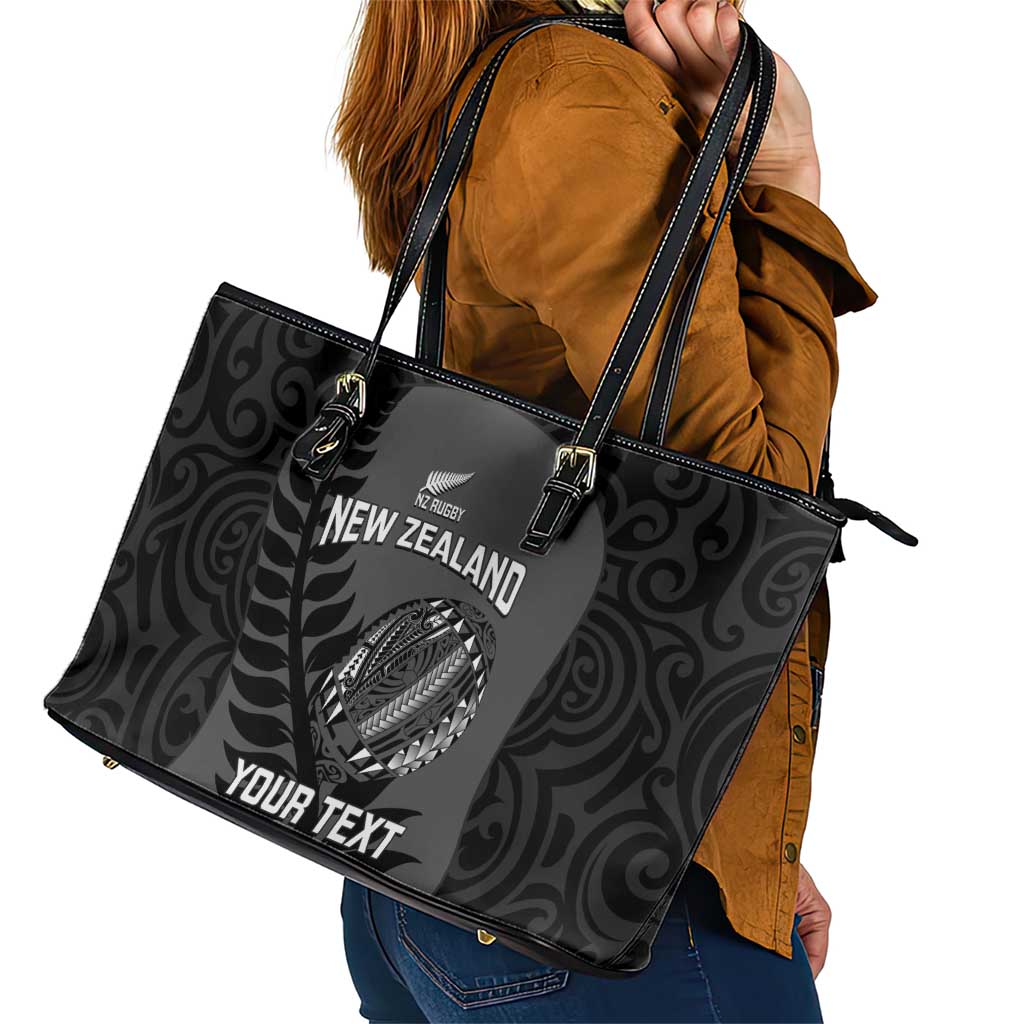 Custom New Zealand Silver Fern Rugby 2025 Leather Tote Bag Go Champions Aotearoa Maori Black