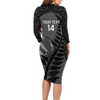 Custom New Zealand Silver Fern Rugby 2025 Long Sleeve Bodycon Dress Go Champions Aotearoa Maori Black